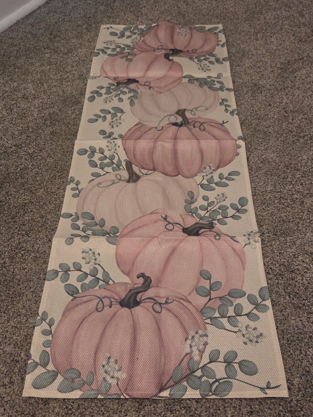 Pink Pumpkin Table Runner with Greenery Fall Autumn Harvest Dinner Supper